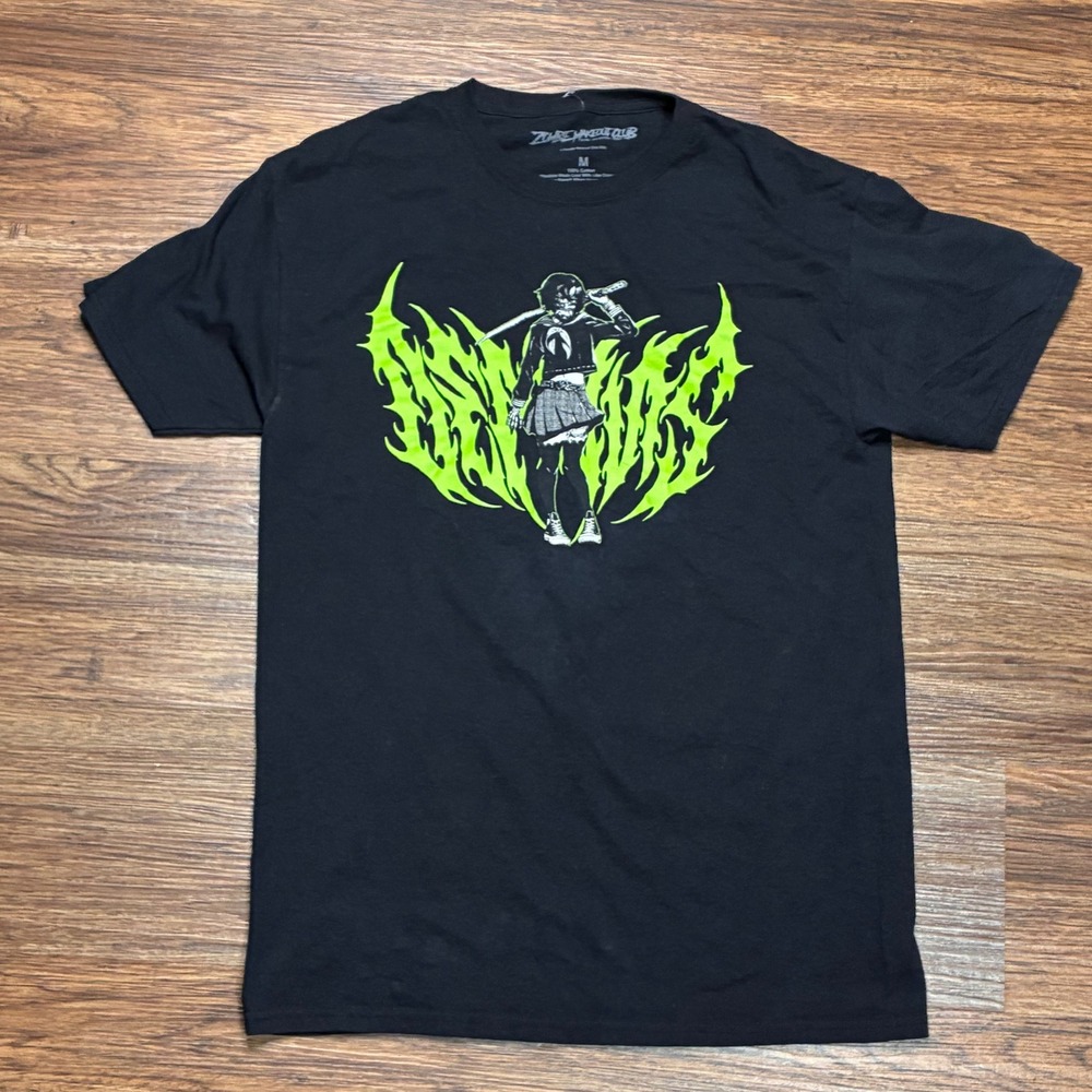 Zombie Makeout Club Anime Girl Bat Graphic Tee Men's Medium Black Punk Goth